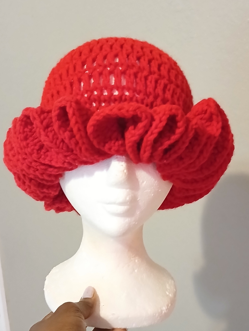 Others Follow Red Crochet Ruffle Cloche Hat